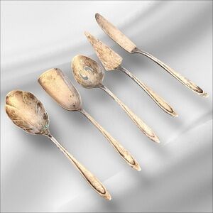 VTG MCM Meriden Silverplate Co. First Lady 5 pc Hostess Serving Set 6.5”